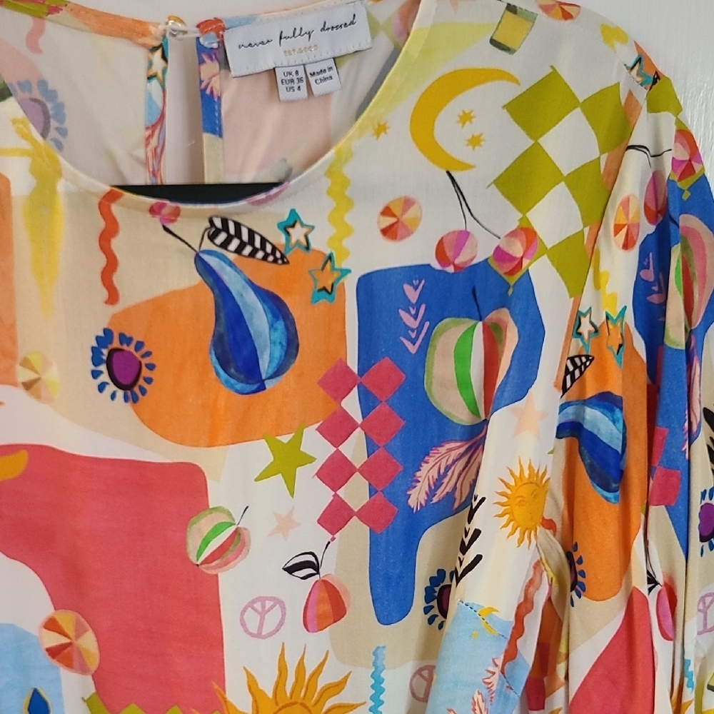 Vibrant Print Tie Dress With Flounce Bottom - Picture 2 of 10